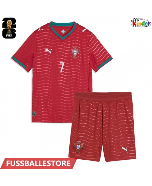 Günstige Portugal Cristiano Ronaldo #7 Heimtrikotsatz Kinder WM 2026 Kurzarm (+ Kurze Hosen)
